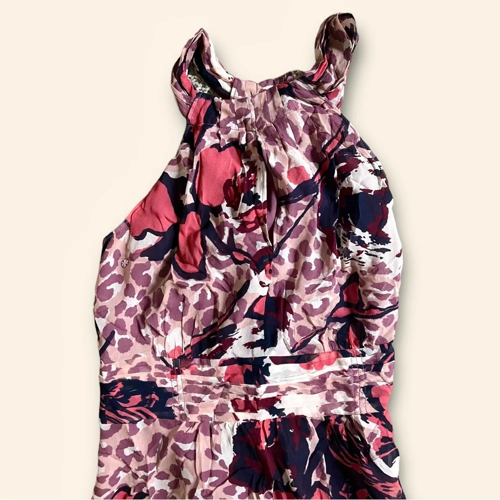 Tory Burch Dress Women's Sz 4 Floral Animal Lined Silk Halter Sleeveless READ! ✅